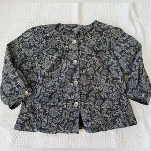 J. Jill Linen Blend Jacquard Jacket Gray Floral Size L petite